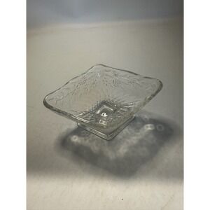Vintage Indiana Glass Pineapple & Floral Clear Diamond Shape Footed Compote Bowl